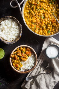 vegan chickpea curry with organic wine